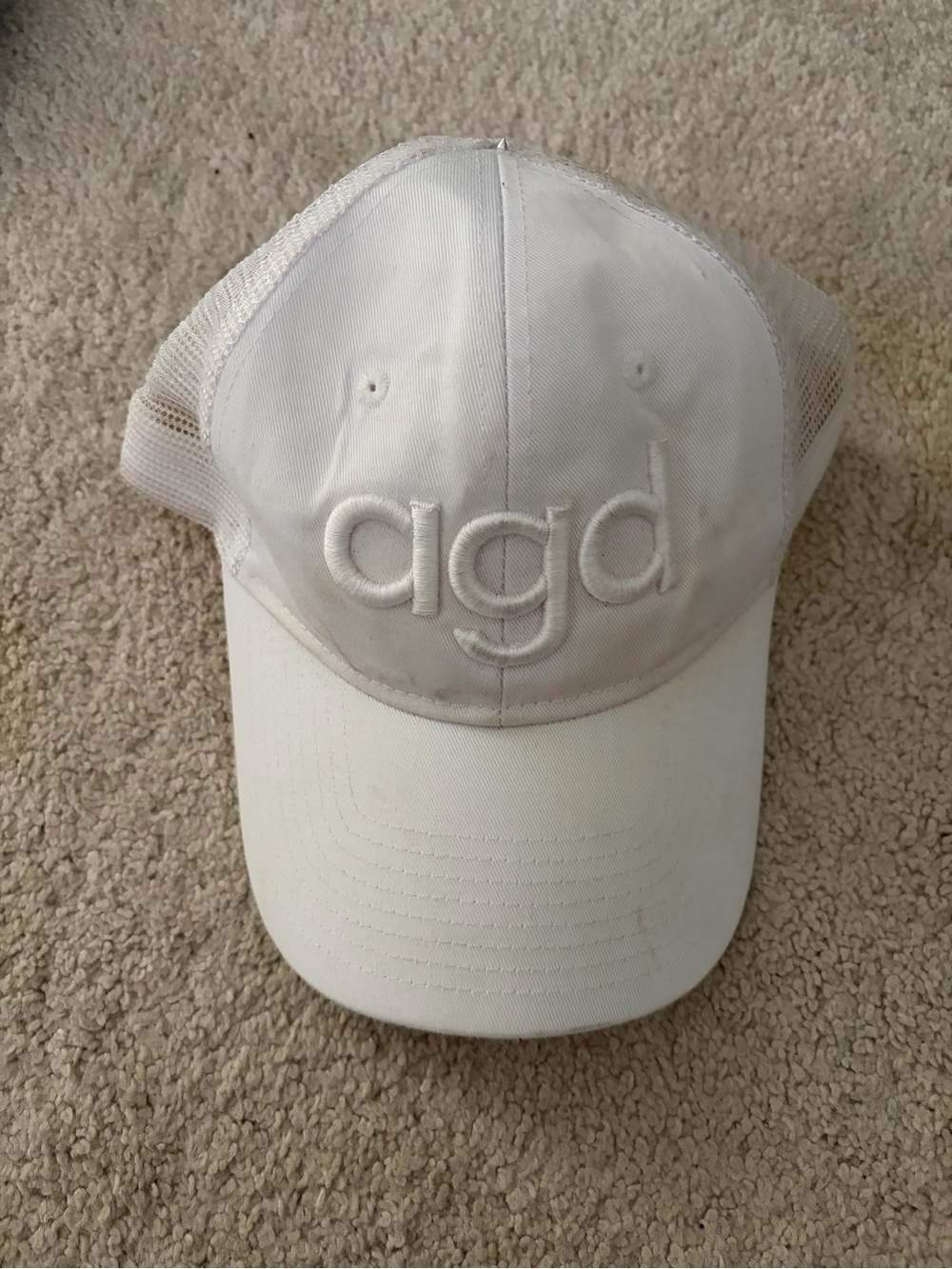 Alpha Gamma Delta White Mesh Baseball Cap with Raised 'agd' Logo